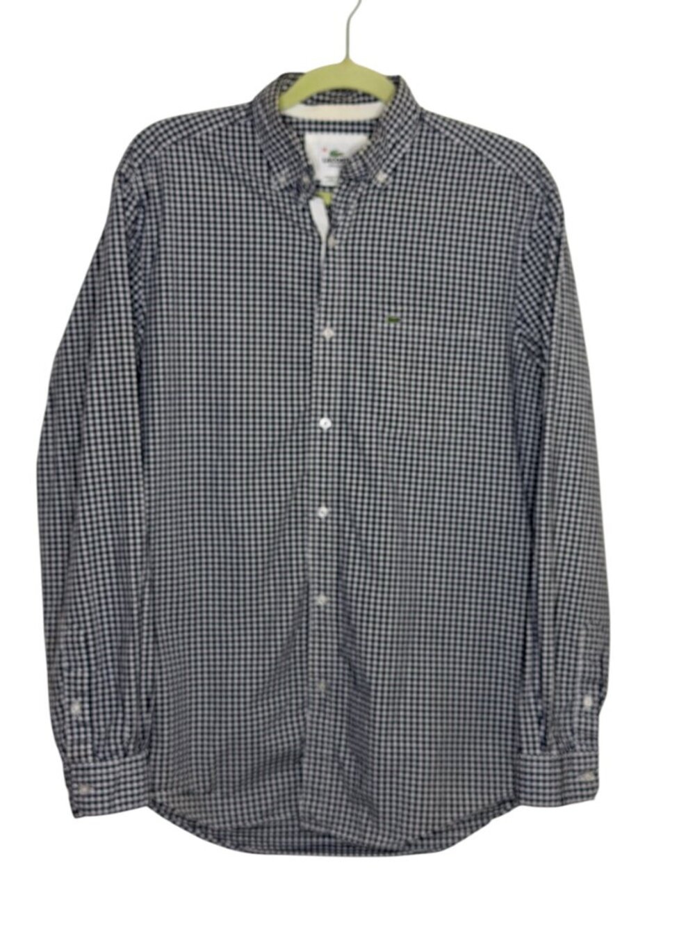 Lacoste Dress Shirt Button Front Top Alligator Logo Check Men Navy Blue 38 S